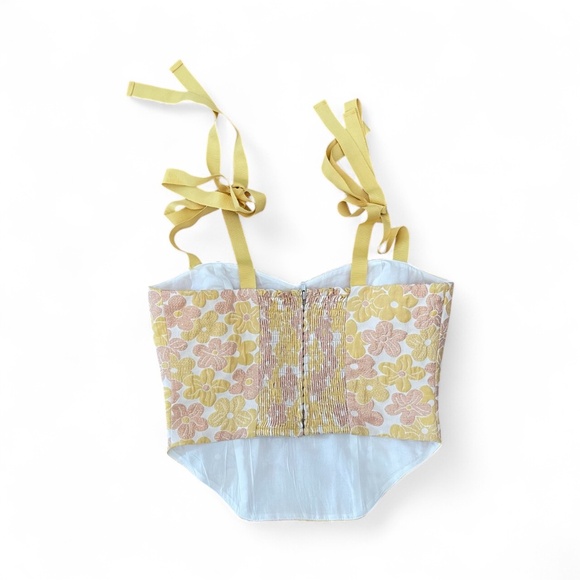 Reformation | Karoline Corset Floral Tie Crop Top in Color-Sunshine Bloom Size 2 - Picture 3 of 11